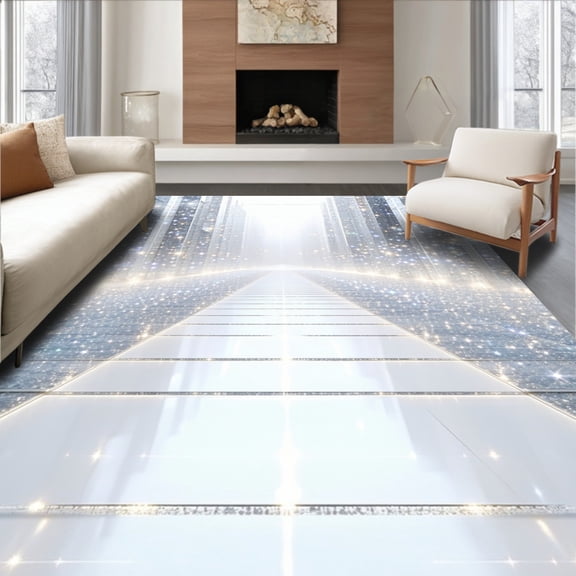 ODIKA 2'x3' Machine Washable Non-Slip Area Rug, Radiant Ceremony Celebration Event Glitter High Traffic Rug, Silver, 95795