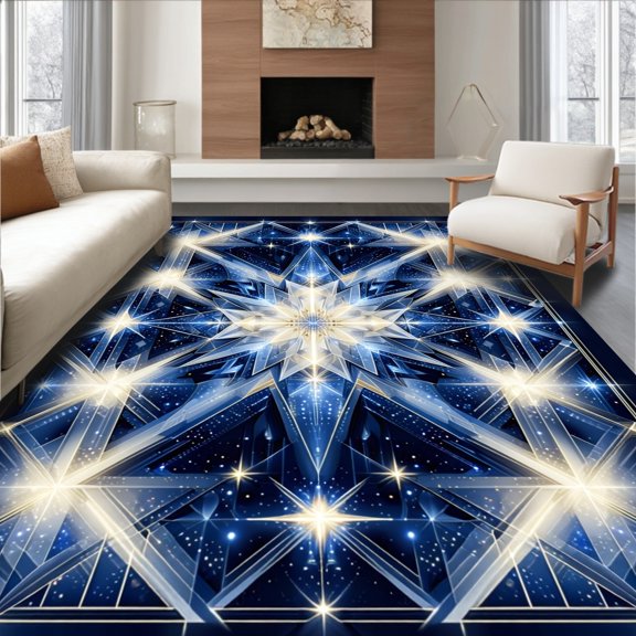 ODIKA 4'x6' Machine Washable Non-Slip Area Rug, Radiant Patterned with Mosaic Design High Traffic Rug, Blue, 97952
