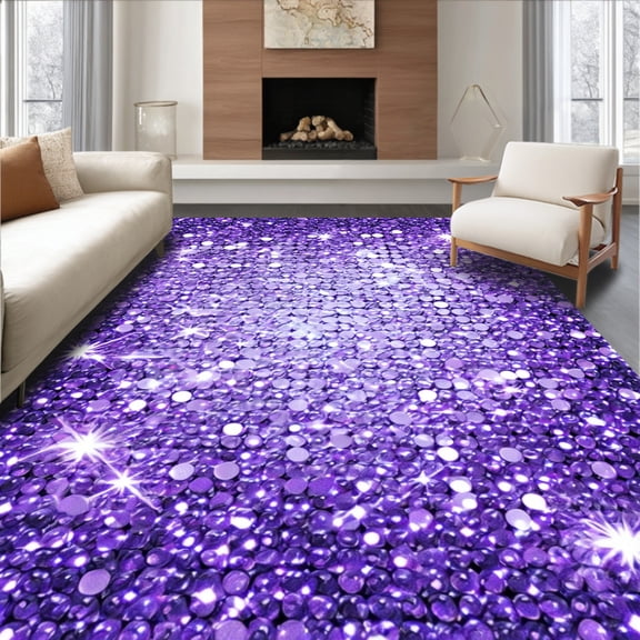 ODIKA 2'x3' Machine Washable Non-Slip Area Rug, Radiant Purple Sequin Party & Wedding Aisle High Traffic Rug, Purple, 95756