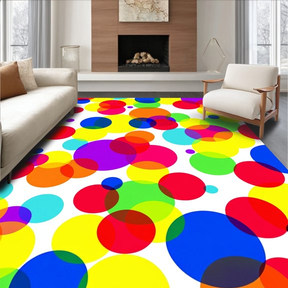 Flatwoven High Traffic Area Rug, Rainbow Dot Polka, Non Slip, Stain Resistant, Washable Area Rugs for Living Room, Bedroom(Yellow, 2X3)