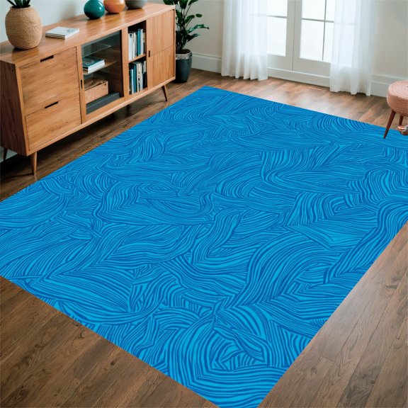 ODIKA 6' Machine Washable Non-Slip Area Rug, Rainforest Floor Mosaic High Traffic Rug, Blue, 320540