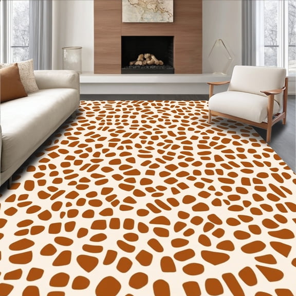ODIKA 4'x6' Machine Washable Non-Slip Area Rug, Ranch Faux Hide Spotted Animal High Traffic Rug, Beige, 316816