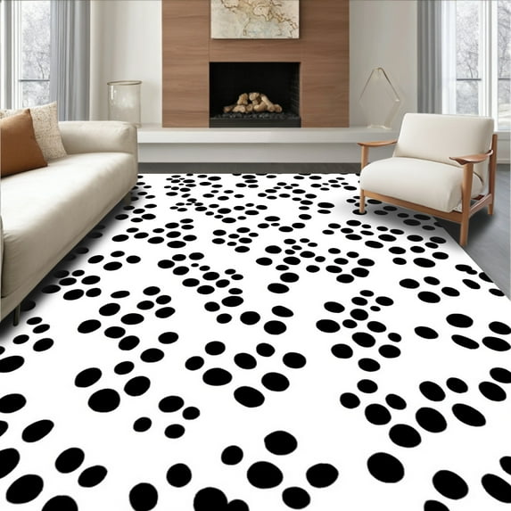 ODIKA 3'x5' Machine Washable Non-Slip Area Rug, Ranchland Spot Interlocking High Traffic Rug, Black, 303152