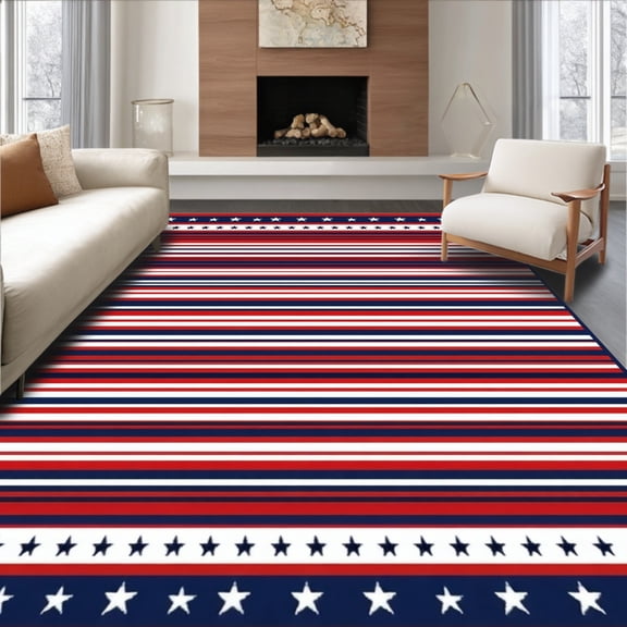 ODIKA 4'x6' Machine Washable Non-Slip Area Rug, Striped with Heritage for Holidays High Traffic Rug, Red, 99229