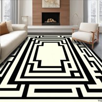 Flatwoven High Traffic Area Rug, Refined Neutral Tones Ogee Style, Non Slip, Stain Resistant, Washable Area Rugs for Living Room, Bedroom(Black, 4X6)