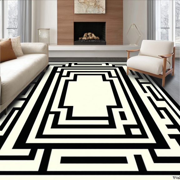 Flatwoven High Traffic Area Rug, Refined Neutral Tones Ogee Style, Non Slip, Stain Resistant, Washable Area Rugs for Living Room, Bedroom(Black, 4X6)