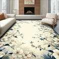 thumbnail image 1 of Flatwoven High Traffic Area Rug, Refined Winter Flower Lattice with Delicate Curving Stems and Petals, Non Slip, Stain Resistant, Washable Area Rugs for Living Room, Bedroom(Ivory, 8X10), 1 of 8