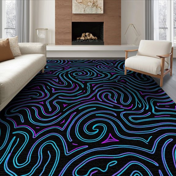 ODIKA 8'x10' Retro Abstract Arcade Black Washable Area Rug Non-Shedding, Easy Care, for King Size Bedroom Under Bed, Master Suite