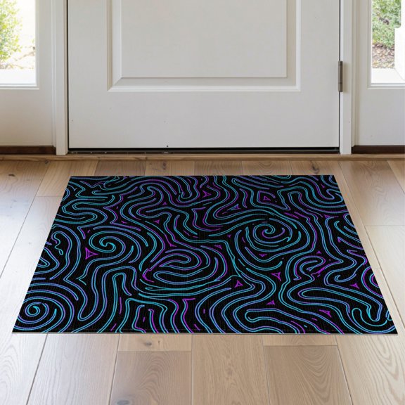 ODIKA 2'x3' Retro Abstract Arcade Black Washable Accent Rug for Bedroom, Nursery, RV, Pet Friendly, Kids Safe, Bedside Mat