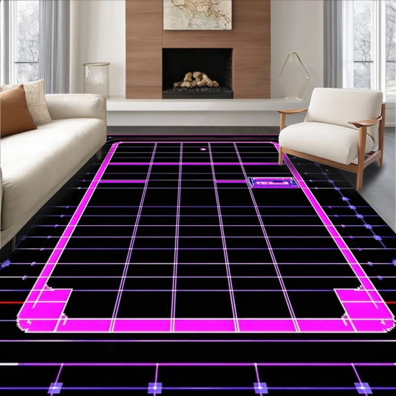 Flatwoven High Traffic Area Rug, Retro Gaming Inspired Color Burst, Non Slip, Stain Resistant, Washable Area Rugs for Living Room, Bedroom(Purple, 4X6)