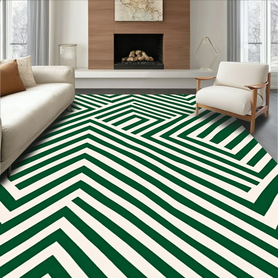 Flatwoven High Traffic Area Rug, Retro Inspired Colorful Zigzag for Modern Spaces, Non Slip, Stain Resistant, Washable Area Rugs for Living Room, Bedroom(Green, 2X3)