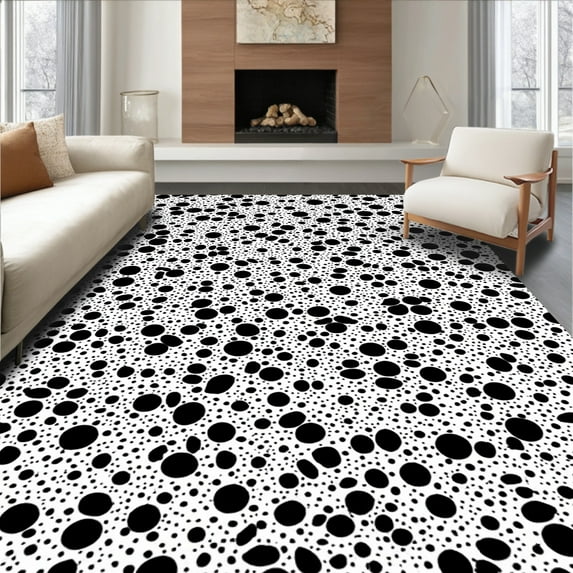 ODIKA 8'x10' Machine Washable Non-Slip Area Rug, Retro Paint Splatter Artistic High Traffic Rug, Black, 289678