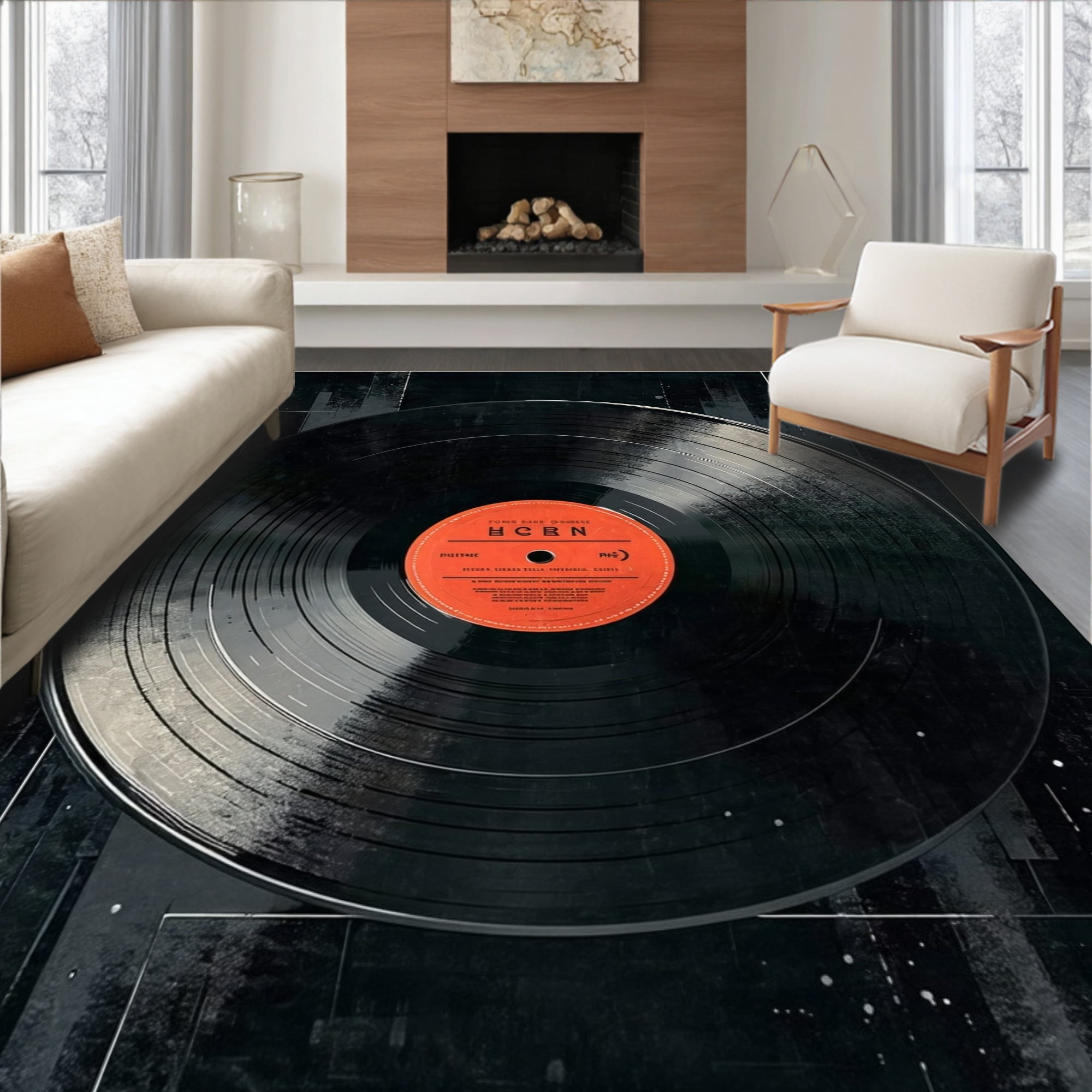 ODIKA 4'x6' Machine Washable Non-Slip Area Rug, Retro Sound Disc ...