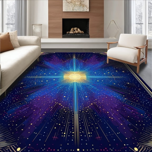 Flatwoven High Traffic Area Rug, Retro Starburst Atomic Age Rug Non Slip Starry Night Design, Non Slip, Stain Resistant, Washable Area Rugs for Living Room, Bedroom(Blue, 2X3)