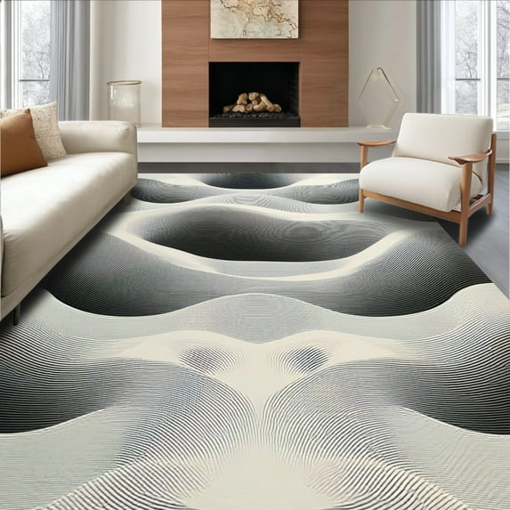 ODIKA 2'x3' Machine Washable Non-Slip Area Rug, Retro Wavy Stripe with Bold Visual Appeal High Traffic Rug, Gray, 141345