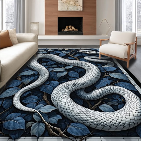 Flatwoven High Traffic Area Rug, Robust Harmony Tapete Featuring Argent Snake And Gliding Strategy Lines, Non Slip, Stain Resistant, Washable Area Rugs for Living Room, Bedroom(White, 2X3)