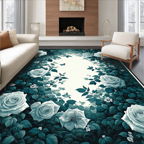 Flatwoven High Traffic Area Rug, Romantic Floral Elegance, Non Slip, Stain Resistant, Washable Area Rugs for Living Room, Bedroom(Gray, 4X6)