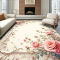 thumbnail image 1 of ODIKA 6'x9' Machine Washable Non-Slip Area Rug, Rose Bouquet Scrollwork with Dainty Lattice and Baroque Flourishes High Traffic Rug, Pink, 221474, 1 of 7