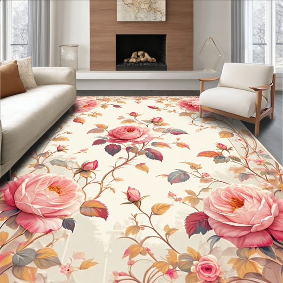 Modern Whimsy Area Rug ODIKA 5'x7' Machine Washable Non-Slip Area Rug, Rose Garden Whimsy High ...
