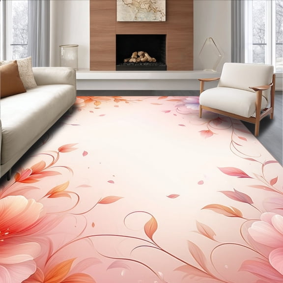Flatwoven High Traffic Area Rug, Roseate Gradient Floral Swirl Delicate Curves, Non Slip, Stain Resistant, Washable Area Rugs for Living Room, Bedroom(Rose, 2X3)