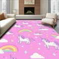 thumbnail image 1 of ODIKA 3'x5' Machine Washable Non-Slip Area Rug, Round Colorful Girls Unicorn High Traffic Rug, Red, 3039, 1 of 7