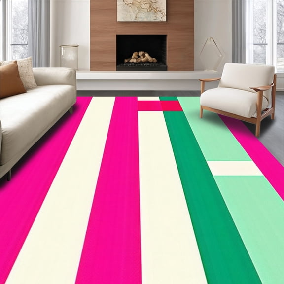 ODIKA 2'x3' Machine Washable Non-Slip Area Rug, Runway Sector Striped Geometric with Jade Inspired Motif High Traffic Rug, Pink, 191944