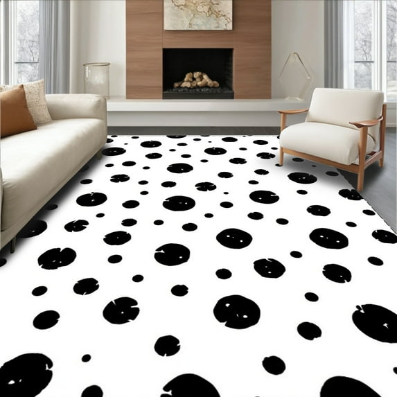 ODIKA 4'x6' Machine Washable Non-Slip Area Rug, Rustic Dairy Inspired Decorative Floor Covering High Traffic Rug, Black, 309881