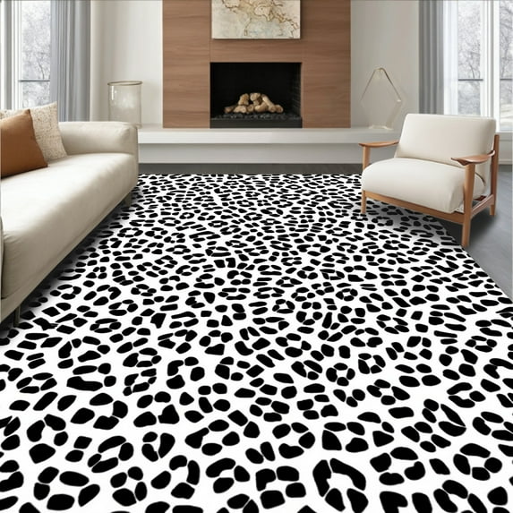 ODIKA 4'x6' Machine Washable Non-Slip Area Rug, Rustic Elegance Featuring Distinctive Interlocking Black and Spots High Traffic Rug, Black, 298565