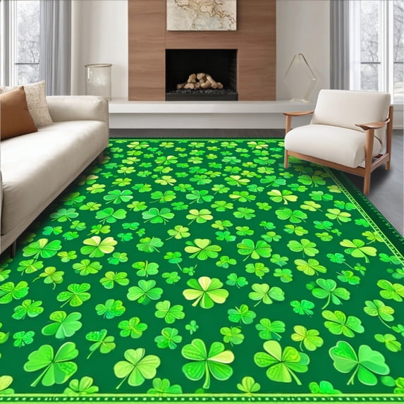 ODIKA 5'x7' Machine Washable Non-Slip Area Rug, Rustic Festive Style High Traffic Rug, Green, 35229