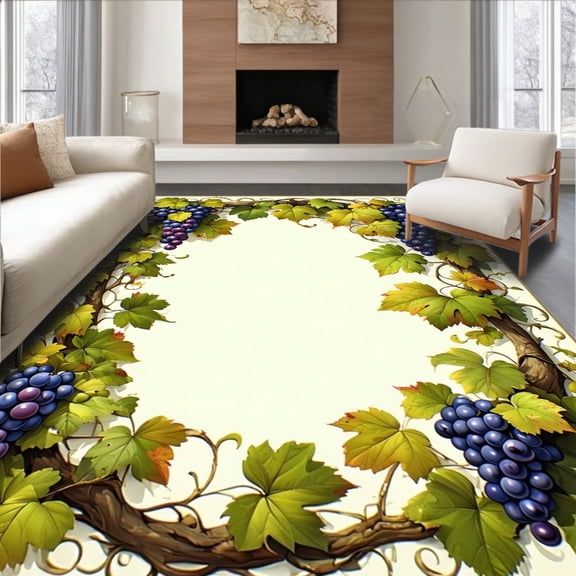 Flatwoven High Traffic Area Rug, Rustic Grapevine Wreath Hand Hooked Circular Keepsake, Non Slip, Stain Resistant, Washable Area Rugs for Living Room, Bedroom(Purple, 2X3)