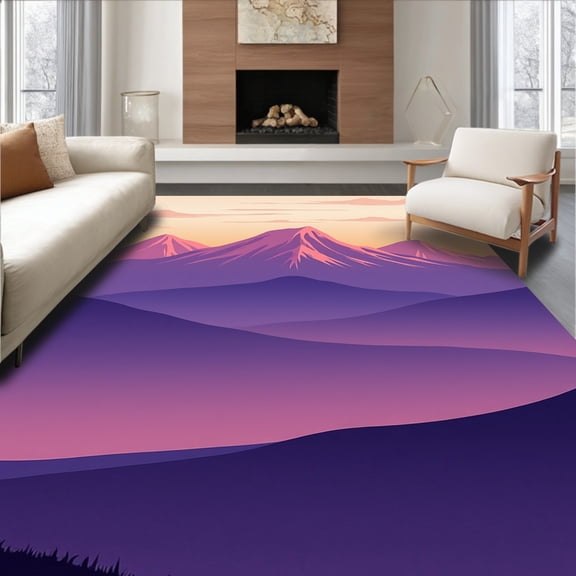 Flatwoven High Traffic Area Rug, Rustic Lodge Summit Vista Artwork, Non Slip, Stain Resistant, Washable Area Rugs for Living Room, Bedroom(Pink, 2X3)