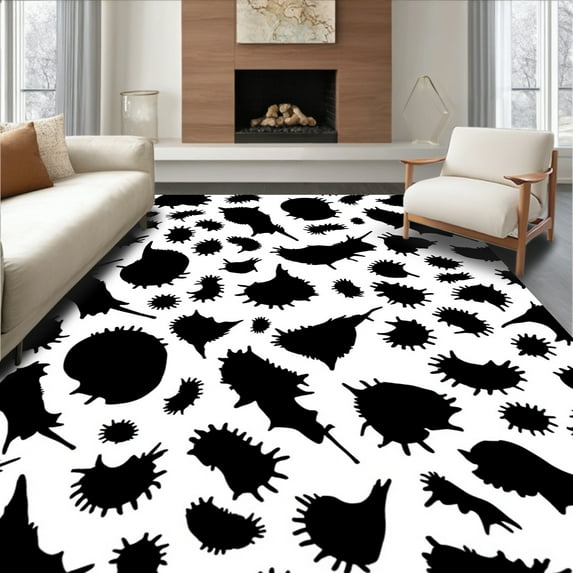 ODIKA 4'x6' Machine Washable Non-Slip Area Rug, Rustic Black and Cowhide Inspired Design High Traffic Rug, Black, 307343