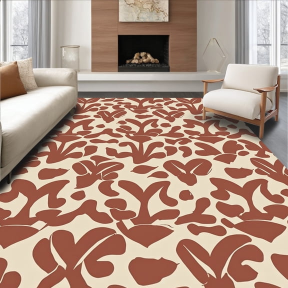 ODIKA 4'x6' Machine Washable Non-Slip Area Rug, Rustic Hide Inspired with Irregular Shapes High Traffic Rug, Ivory, 307230