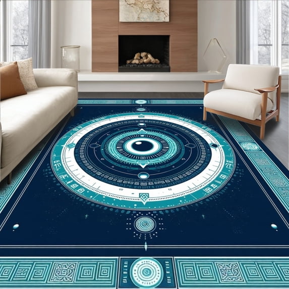 ODIKA 6'x9' Machine Washable Non-Slip Area Rug, Eye Entryway Decorative Welcome High Traffic Rug, Blue, 101608