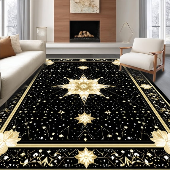 ODIKA 2'x3' Machine Washable Non-Slip Area Rug, Journey with Ornate Geometric Design High Traffic Rug, Black, 128021