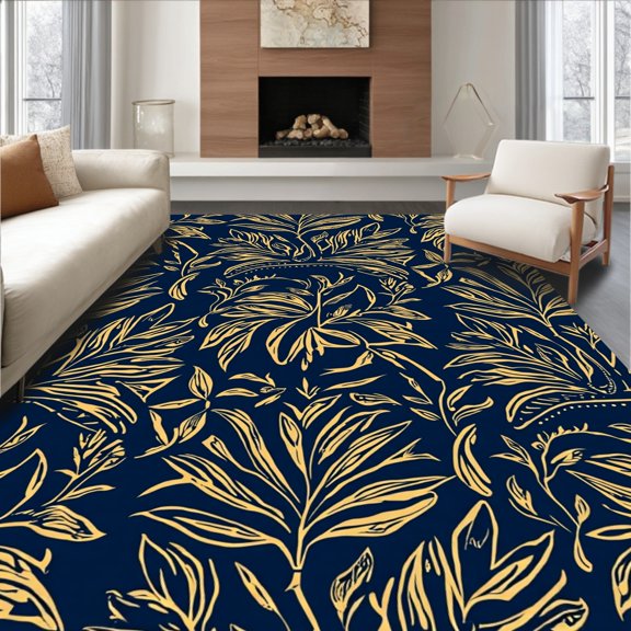 Flatwoven High Traffic Area Rug, Safari Palmetto Feline Motif, Non Slip, Stain Resistant, Washable Area Rugs for Living Room, Bedroom(Blue, 4X6)
