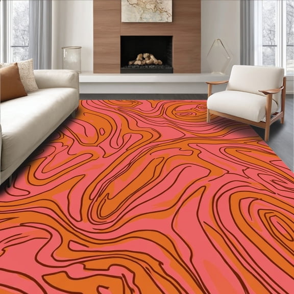 Flatwoven High Traffic Area Rug, Safari Sunset Antelope, Non Slip, Stain Resistant, Washable Area Rugs for Living Room, Bedroom(Pink, 3X5)