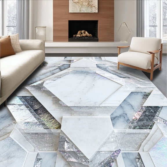 Flatwoven High Traffic Area Rug, Salt Crystal Formation Geometric Crystallized Design, Non Slip, Stain Resistant, Washable Area Rugs for Living Room, Bedroom(Gray, 2X3)