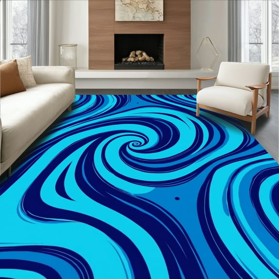 ODIKA 4'x6' Machine Washable Non-Slip Area Rug, Sapphire Flowing Water High Traffic Rug, Blue, 293765