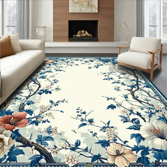 ODIKA 4'x6' Machine Washable Non-Slip Area Rug, Sapphire Vine Intricate ...