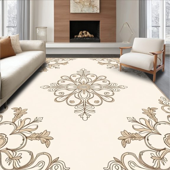 Flatwoven High Traffic Area Rug, Sarouk Medallion Heritage Collection Classic Ornate, Non Slip, Stain Resistant, Washable Area Rugs for Living Room, Bedroom(Beige, 6X9)