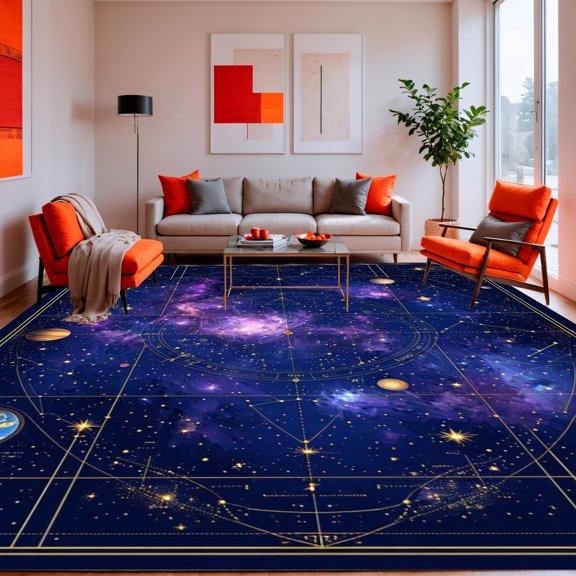Flatwoven High Traffic Area Rug, Scholarly Space Explorer Academic Rug With Constellation For Learning, Non Slip, Stain Resistant, Washable Area Rugs for Living Room, Bedroom(Blue, 2X3)