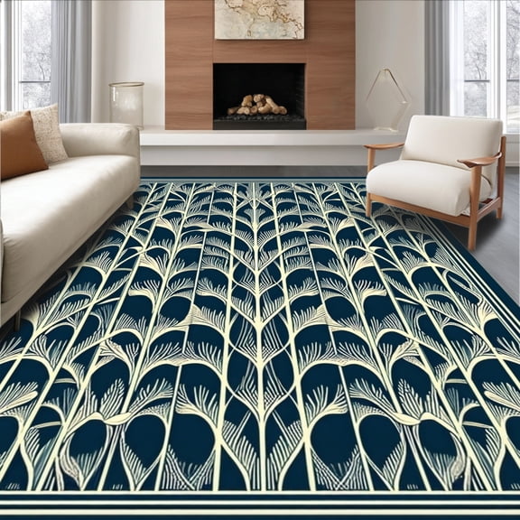 Flatwoven High Traffic Area Rug, Sculptural Rhythmic With Suspended Barnsley Fractals, Non Slip, Stain Resistant, Washable Area Rugs for Living Room, Bedroom(Teal, 4X6)