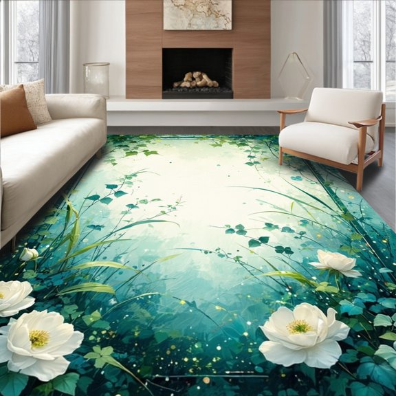 Flatwoven High Traffic Area Rug, Seagrass Sparkle Roses Ivy Water Resistant Grandeur, Non Slip, Stain Resistant, Washable Area Rugs for Living Room, Bedroom(Green, 2X3)