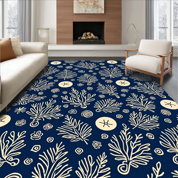 ODIKA 2x3 Machine Washable Non-Slip Area Rug, Coastal High Traffic Rug, Blue, 329772