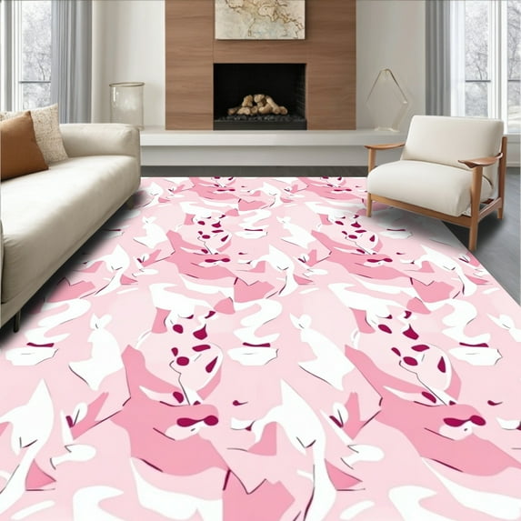 ODIKA 5'x7' Machine Washable Non-Slip Area Rug, Serene Marble Effect Indoor High Traffic Rug, Pink, 393232