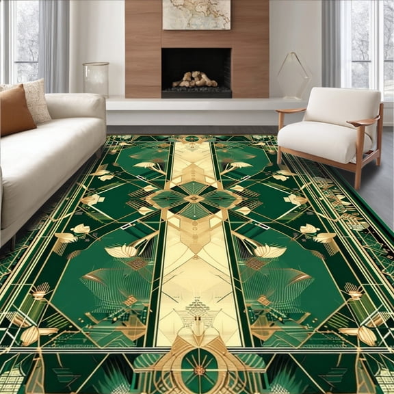 ODIKA 2'x3' Machine Washable Non-Slip Area Rug, Silver Dance Floor Reflective Mirror Double Sided Walkway High Traffic Rug, Green, 95832