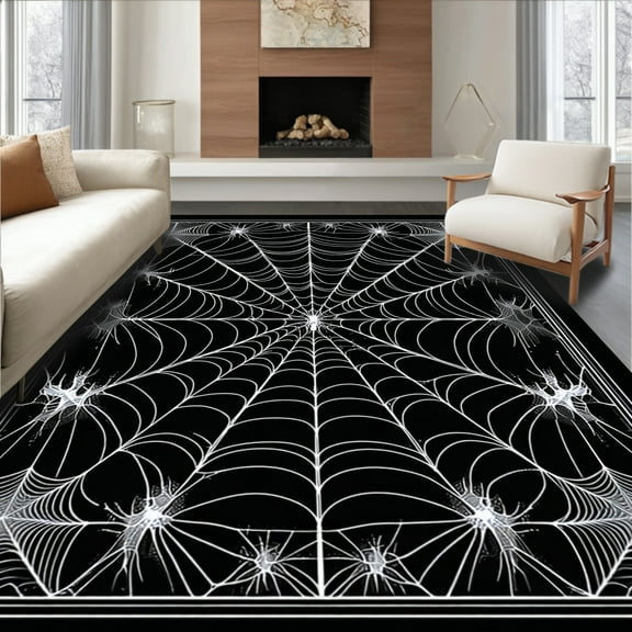 Flatwoven High Traffic Area Rug, Sinister Halloween Gothic Aesthetic, Non Slip, Stain Resistant, Washable Area Rugs for Living Room, Bedroom(Black, 4X6)