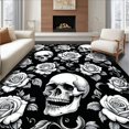 thumbnail image 1 of Flatwoven High Traffic Area Rug, Skull & Roses Gothic Botanical Halloween, Non Slip, Stain Resistant, Washable Area Rugs for Living Room, Bedroom(Black, 5X7), 1 of 8