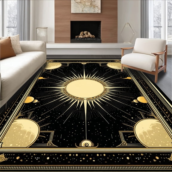 ODIKA 8'x10' Machine Washable Non-Slip Area Rug, Sleek Modernist High Traffic Rug, Black, 34788